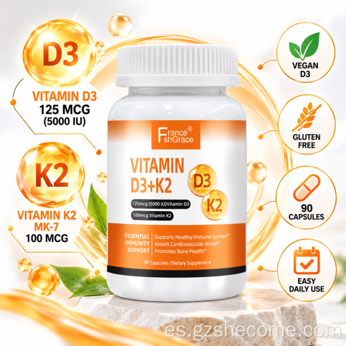 Shecome Vitamina D3 K2 Cápsulas Apoyo óseo inmunológico